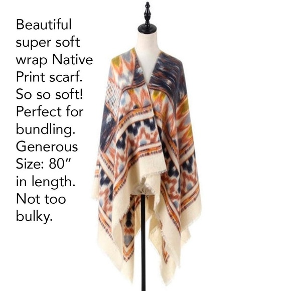 Native Print Bohemian Wrap Cardigan Scarf - Picture 4 of 8